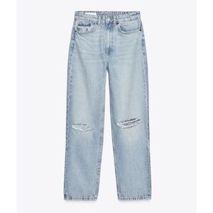 Zara Blue Straight Fit Jeans with Distressing - Size 12
